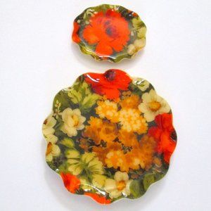 Vintage Fab Product Dish Set 2 Hardy Glenwood Products Trays 70s Floral Pattern